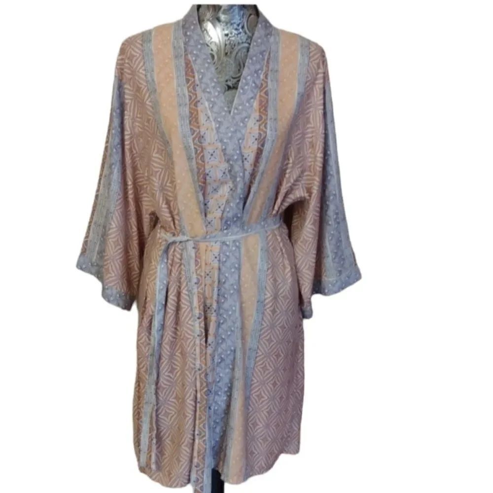 Oscar de la Renta satin robe w geometric print size L